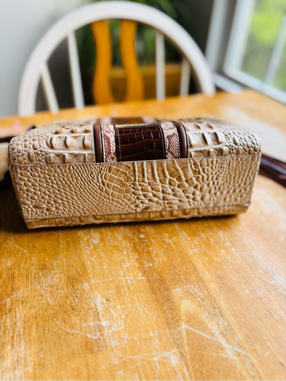 Brahmin Hilary Crossbody Beige and Brown Croc-Embossed Leather with Tassel - Picture 5 of 16